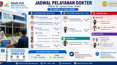RSUD ZUS Gorontalo Utara Tetap Layani Pasien di Akhir Pekan, Ini Jadwal Dokter Spesialis Sabtu, 11 Juli 2026