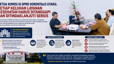 Ketua Komisi III DPRD Gorontalo Utara Minta Seluruh Keluhan Pasien RSUD ZUS Ditindaklanjuti, Pelayanan Kesehatan Jadi Prioritas Pengawasan