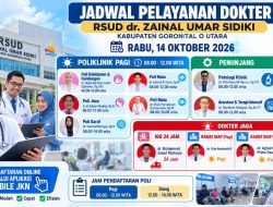 RSUD Zainal Umar Sidiki Publikasikan Jadwal Pelayanan Dokter Rabu, 14 Oktober 2026