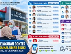 Jadwal Dokter RSUD dr. Zainal Umar Sidiki Kamis, 22 Oktober 2026, Berikut Daftar Layanan dan Jam Praktiknya